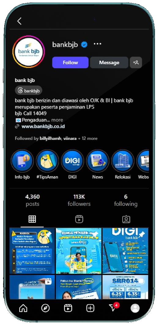 Profil Instagram bank bjb
